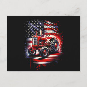 Cartão Postal De Festividades Trator Patriótico 4 de Julho Bandeira Americana Fa