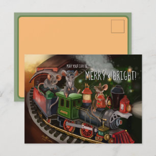 Cartão Postal De Festividades Trem de Férias do Rato Alegre  