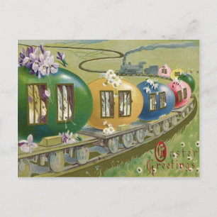 Cartão Postal De Festividades Trem de Gaiola de Ovo Colorido do Coelho de Páscoa
