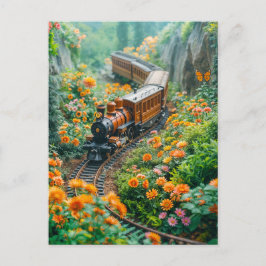 Cartão Postal De Festividades Trem de miniatura em vibrante prado montanhoso