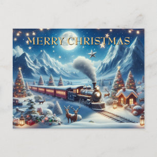 Cartão Postal De Festividades Trem de Natal Mágico nas Montanhas Nevadas