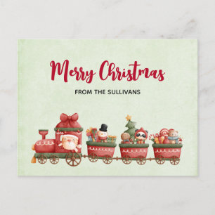 Cartão Postal De Festividades Trem de Natal Vintage Fofo com Brinquedos