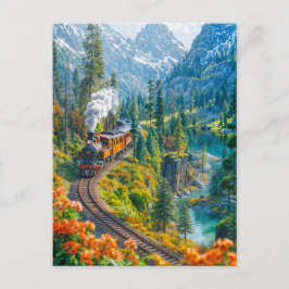 Cartão Postal De Festividades Trem de vapor em miniatura na floresta alpina