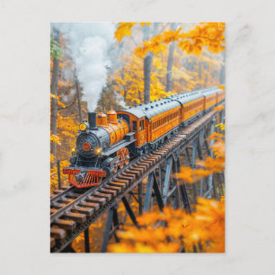 Cartão Postal De Festividades Trem de vapor miniatura sobre ponte de treliça na