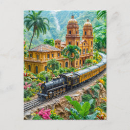 Cartão Postal De Festividades Trem em miniatura através do jardim do palácio tro