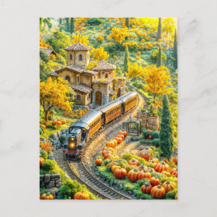 Cartão Postal De Festividades Trem miniatura na vila da abóbora dourada