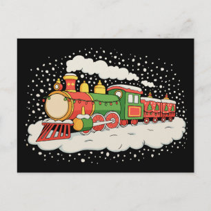 Cartão Postal De Festividades Trem Papai Noel Chapéu Natal Festa Temporada Neve