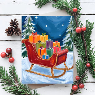 Cartão Postal De Festividades Trenó de Papai Noel Feliz Natal