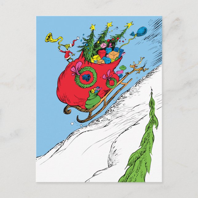 Cartão Postal De Festividades Trenó Fuga do Grinch e Max (Frente)