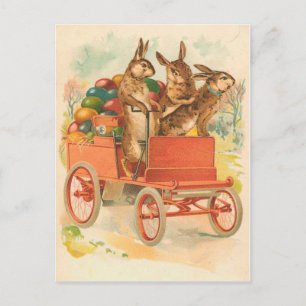 Cartão Postal De Festividades Três coelhos com páscoa do vintage dos ovos