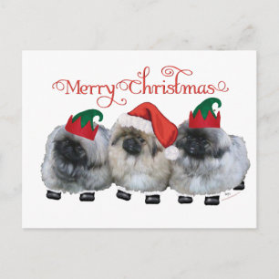 Cartão Postal De Festividades Três Filhotes de Pekingese no Natal