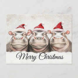 Cartão Postal De Festividades Três Hippos Adoráveis