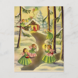 Cartão Postal De Festividades Três pequenos ângulos de Natal vintage