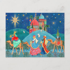 Cartão Postal De Festividades Três Reis Magos azul moderno