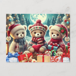 Cartão Postal De Festividades Três Ursos de Teddy Bonitos Feliz Natal
