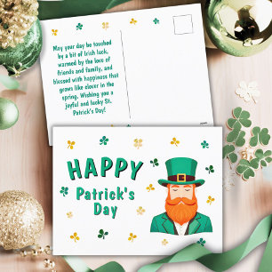 Cartão Postal De Festividades Trevo de Shamrock do Dia de São Patrício Leprechau
