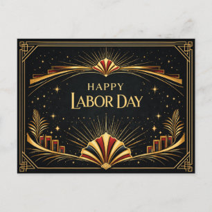 Cartão Postal De Festividades Tributo Patriótico em Ouro Art Deco Feliz Dia do T