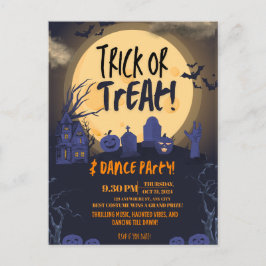 Cartão Postal De Festividades Trick or Treat Halloween Dance Party Invitation🎃