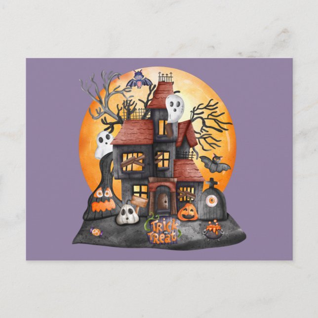 Cartão Postal De Festividades Trick ou Tratar Colheita Assombrada de Halloween (Frente)