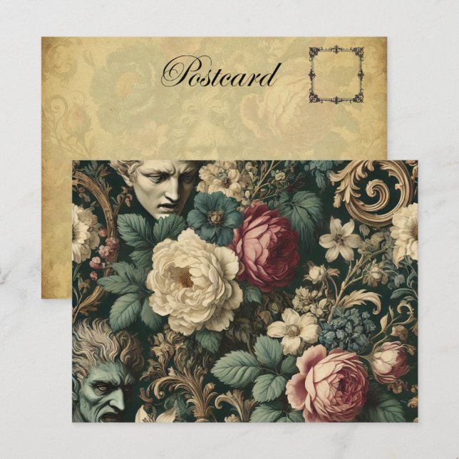 Cartão Postal De Festividades Tristeza em Qualquer Língua - Floral Vitoriano Gót (Frente/Verso)