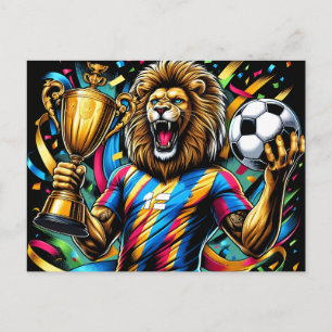 Cartão Postal De Festividades Troféu de Campeão de Futebol de Leão Vitória no Fu