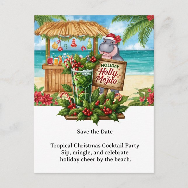 Cartão Postal De Festividades Tropical Christmas Cocktail Party Invitation  (Frente)