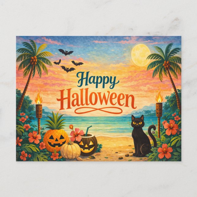 Cartão Postal De Festividades Tropical Colorful Whimsical Halloween (Frente)