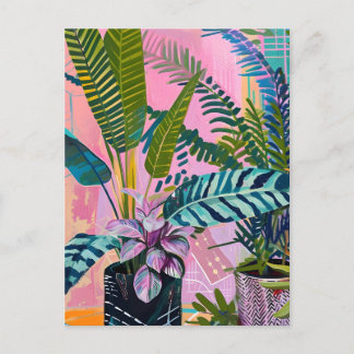 Cartão Postal De Festividades Tropical pink flamingos set against lush green