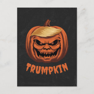 Cartão Postal De Festividades Trumpkin - Grinning Donald Trump Halloween Pumpkin