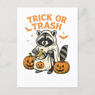 Cartão Postal De Festividades Truque de Guaxinim Engraçado ou Lixo Halloween