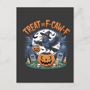 Cartão Postal De Festividades Truque ou F-Caw-f Funny Crow Halloween Spooky