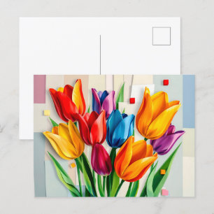 Cartão Postal De Festividades Tulipas coloridas no estilo Abstrato moderno