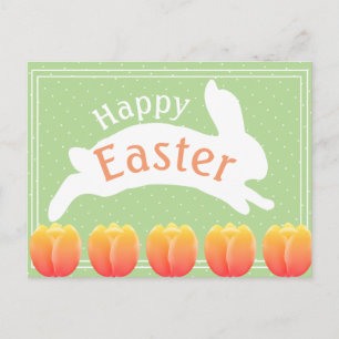 Cartão Postal De Festividades Tulipas e Coelho Coloridos do felz pascoa