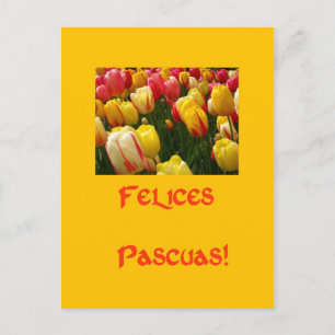 Cartão Postal De Festividades tulipas mistas saudação de páscoa amarela em espan