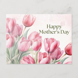 Cartão Postal De Festividades Tulipas Rosa-d-água do Dia de as mães Feliz