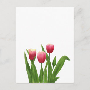 Cartão Postal De Festividades Tulipas Vermelhas no Estilo de Aquarela