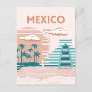 Cartão Postal De Festividades Tulum, México, Viagem Art, Retro