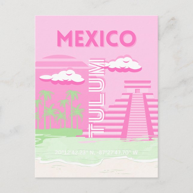 Cartão Postal De Festividades Tulum, México, Viagem, Arte, Pré-Arte, Rosa (Frente)