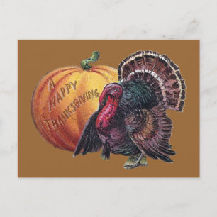 Cartão Postal De Festividades Turquia e Pumpkin Vintage Ação de Graças
