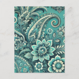 Cartão Postal De Festividades Turquoise Paisley Floral