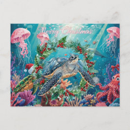 Cartão Postal De Festividades Turtle  Under the Sea Christmas Party 