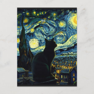 Cartão Postal De Festividades Tuxedo Cat Starry Night Tuxedo Proprietário de Cat