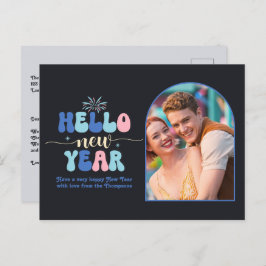 Cartão Postal De Festividades Twilight Pop New Year Retro Modern Blue Photo