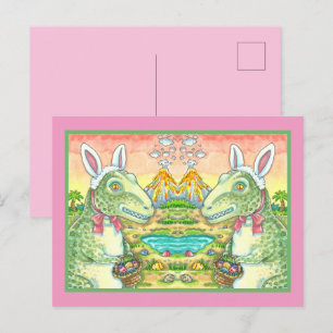 CARTÃO POSTAL DE FESTIVIDADES TYRANNOSAURUS, CUTE T-REX, LESTE BUNNY DINO