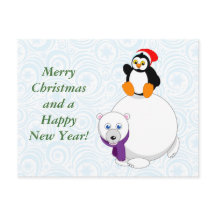 Um desenho animado moderno de um pinguim a montar