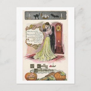 Cartão Postal De Festividades Um Dia das Bruxas de Jolly, Casal Beijando Vintage