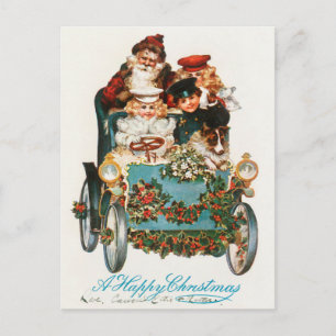 Cartão Postal De Festividades Um Feliz NatalPapai Noel e Crianças Dirigindo Carr