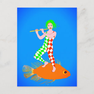 Cartão Postal De Festividades Um flautista