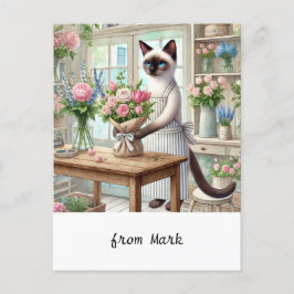 Cartão Postal De Festividades Um gato encantador arranja cuidadosamente uma bela