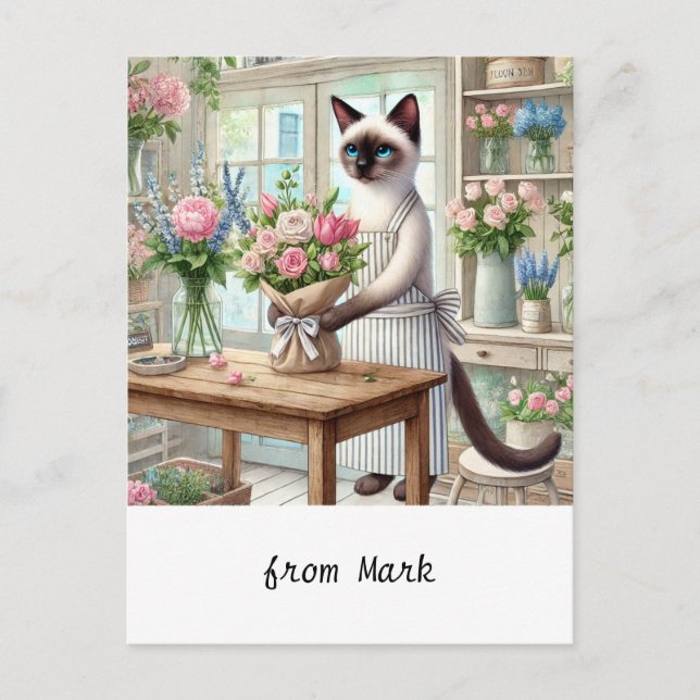 Cartão Postal De Festividades Um gato encantador arranja cuidadosamente uma bela (Frente)